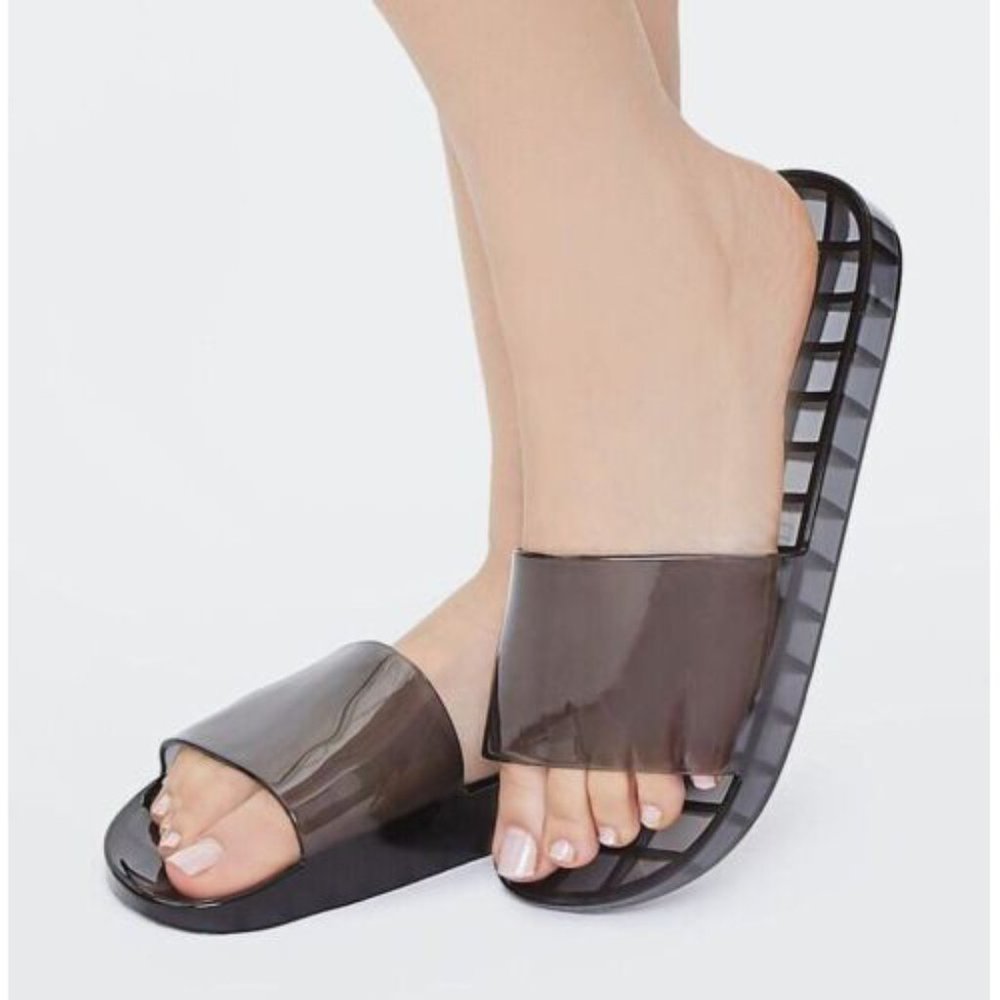 Black Transparent 90s Retro Summer Beach Jelly Slide Sandals Flip Flop WOMEN'S 7